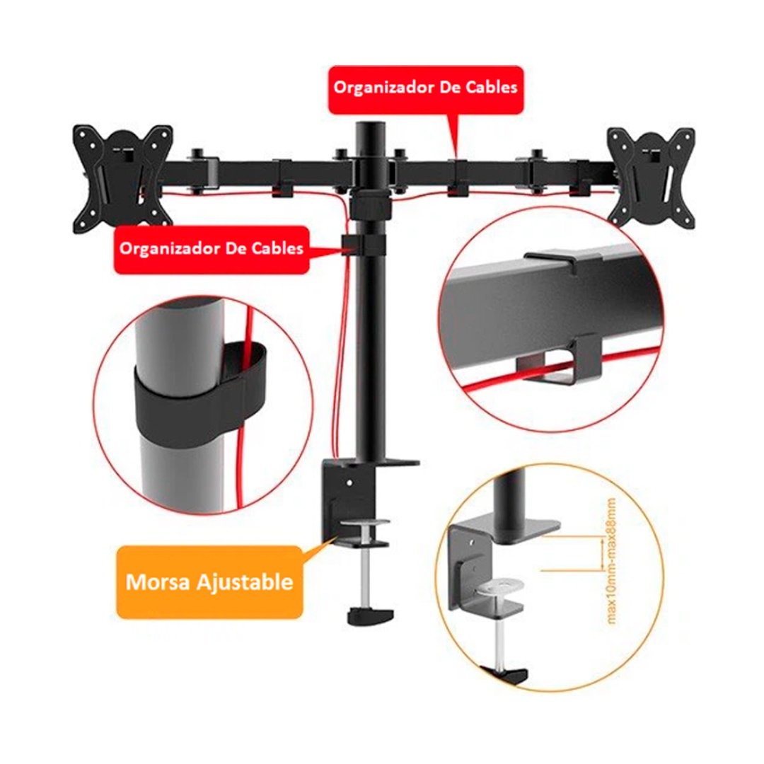 Soporte Doble Brazo Articulado Para Tv Monitor 13 A 32 pulgadas ZONA GAMER  MONITORES