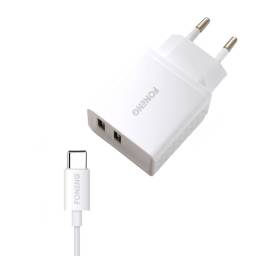 Cargador 2.4a 2 Usb + Cable Tipo C 1m Foneng K240