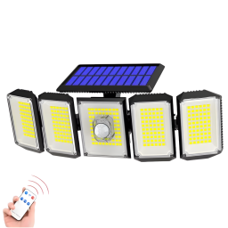 Foco Solar 5 Cabezas 45W con Control Remoto y Sensor de Movimiento