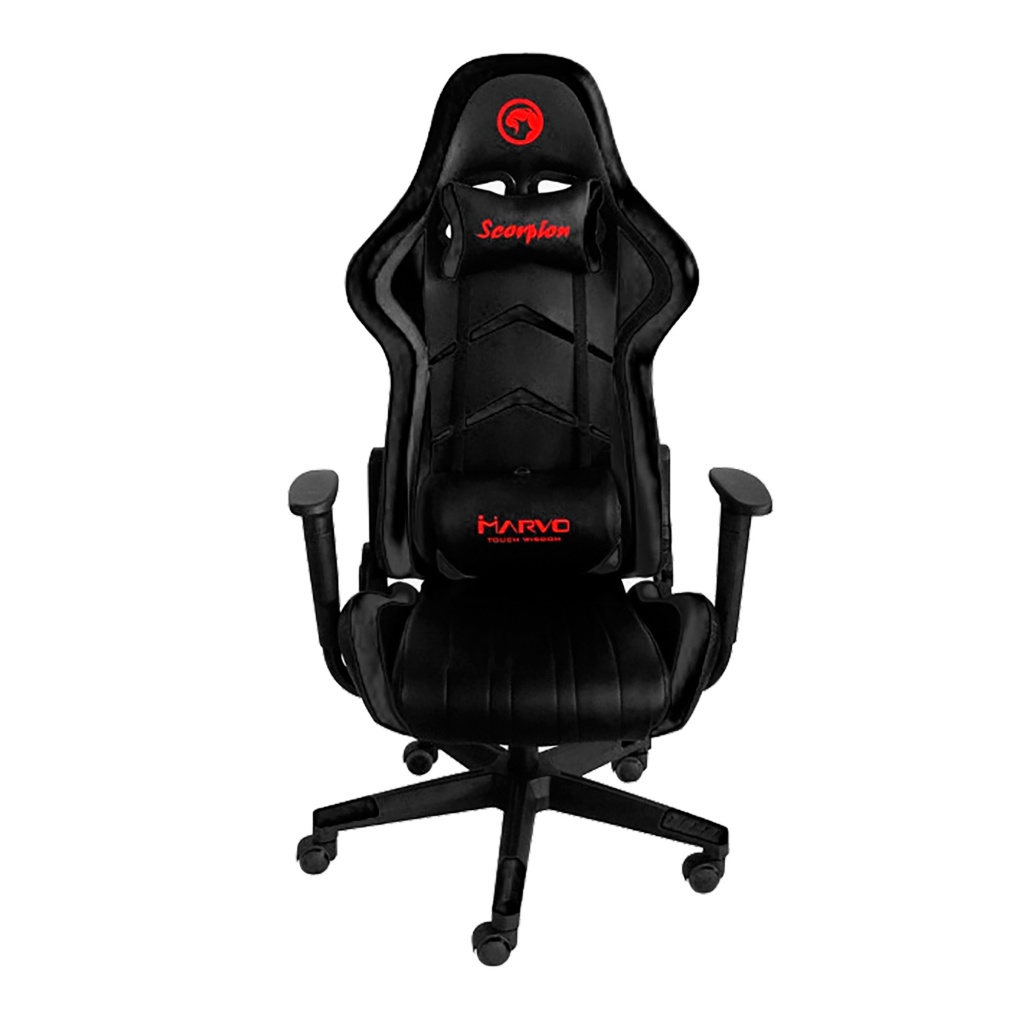 La Silla Gaming Marvo CH-106 combina estilo y funcionalidad. Con giro de 360° y respaldo que se reclina a 180°, proporciona el soporte necesario para largas horas de juego. Su diseño negro elegante se adapta a cualquier ambiente.