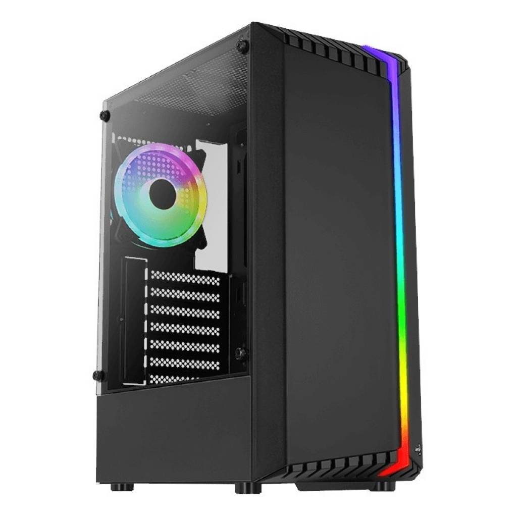 Eleva tu juego con el gabinete AeroCool BIONIC G-BK-V2 RGB. Su diseño de panel frontal RGB Y UN VENTILADOR RGB preinstalados proporcionan un flujo de aire superior y una impresionante iluminación. Comodidad de 3 puertos USB y gran espacio.