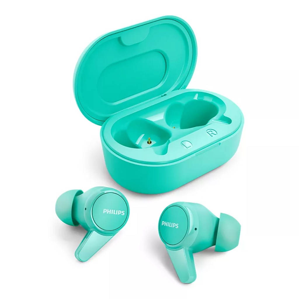 Potencia tu música con los auriculares inalámbricos Philips TAT1207. Su diseño azul y resistencia IPX4 los hacen perfectos para cualquier ocasión. ¡Atrévete a disfrutar de la música sin límites!