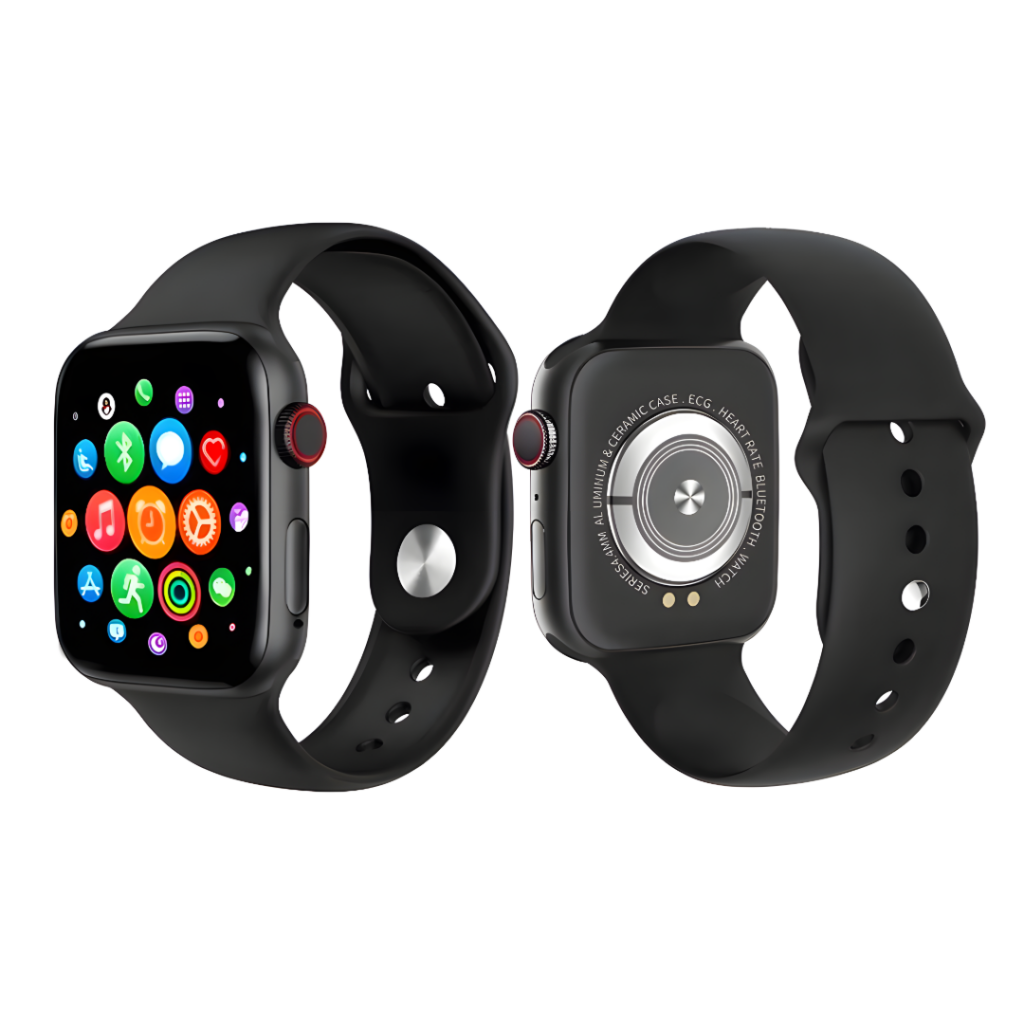 El Reloj Inteligente Smartwatch Fitness T500 es un dispositivo negro con una pantalla de 1.4 pulgadas. Ofrece funciones de monitoreo de salud, como la medición de presión arterial y frecuencia cardíaca. También permite realizar llamadas por Bluetooth y re