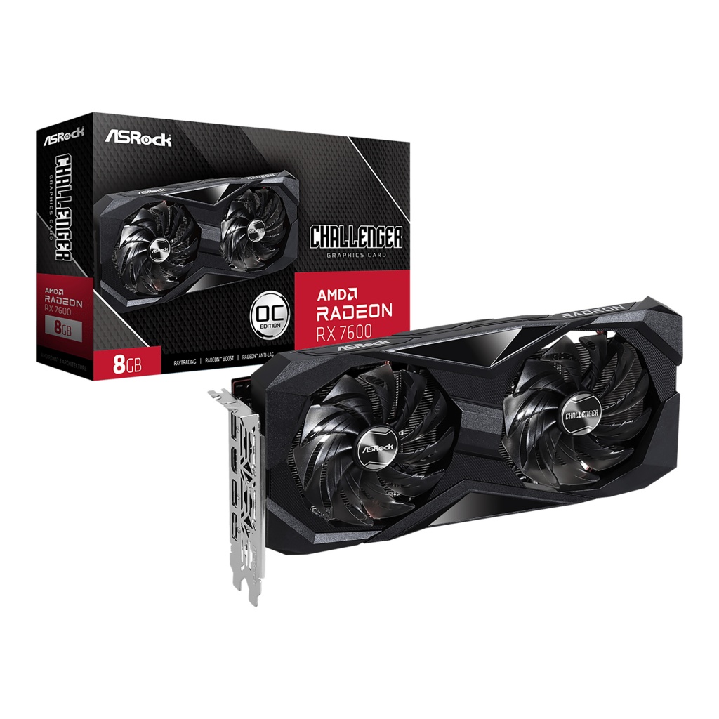 La tarjeta de video ASRock AMD Radeon RX 7600 Challenger 8GB OC es un potente componente para gaming. Ofrece 8 GB de memoria GDDR6, velocidad de reloj de hasta 2695 MHz y soporte para resoluciones de hasta 7680 x 4320. Ideal para juegos y aplicaciones grá