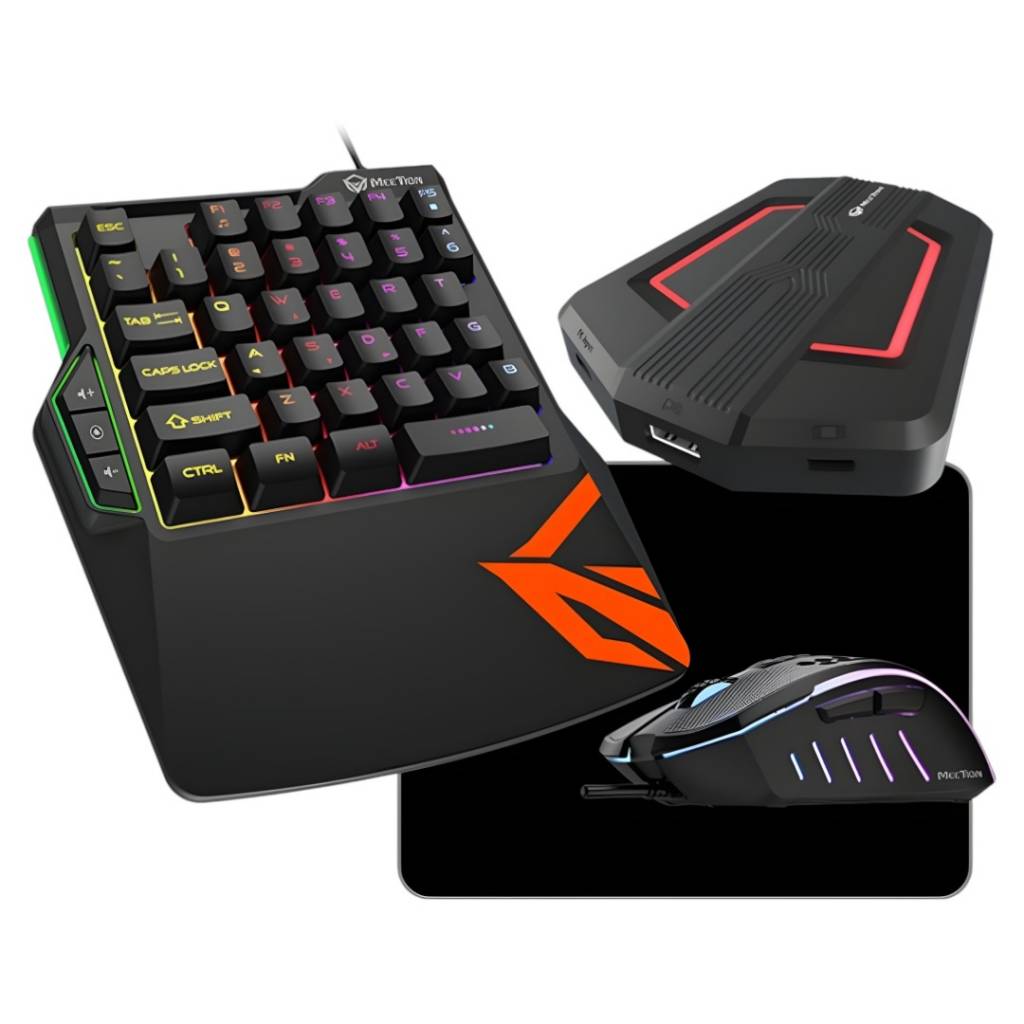 El kit de juegos 4 en 1 CO015 de Meetion incluye un teclado retroiluminado, un mouse ergonómico y una alfombrilla suave. Diseñado para gamers, ofrece comodidad y precisión. Compatible con PS4, PS3, X-ONE y N-Switch, mejora la experiencia de juego con su t