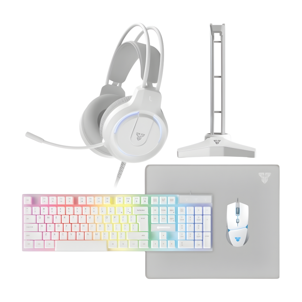 El Combo Gamer 5 en 1 P51 White Space Edition de Fantech es perfecto para quienes buscan un set que combine estilo y rendimiento. Con teclado, mouse y auriculares en un diseño moderno y minimalista, estarás listo para conquistar cualquier juego.  