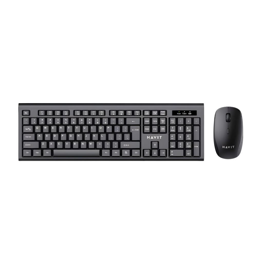 Potencia tu productividad con el Combo Havit de Teclado y Mouse Inalámbricos. Su diseño en negro combina elegancia y funcionalidad, ofreciendo una experiencia inalámbrica sin interrupciones. Perfecto para gamers y profesionales. ¡Haz que tu espacio de tra