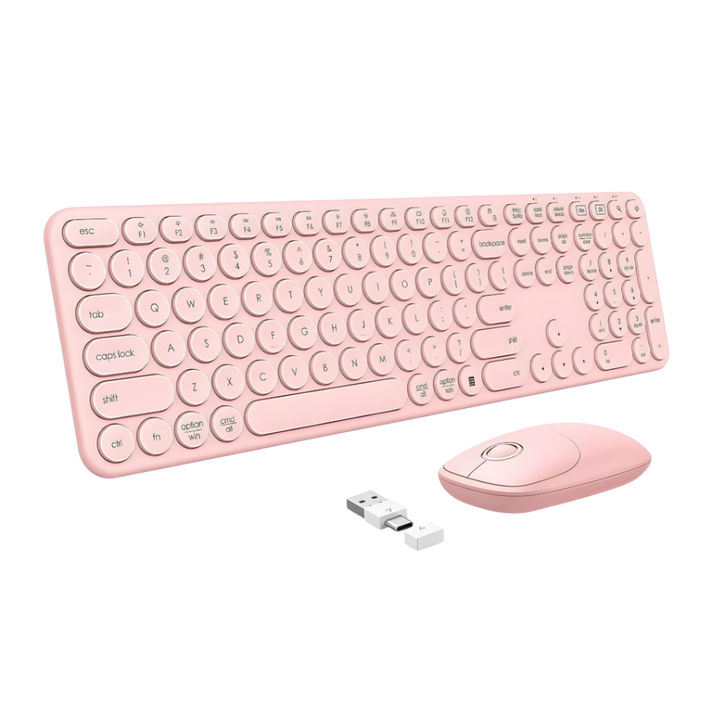 El Combo Mouse y Teclado Inalámbrico Seenda WGJP-073-3 en rosado es perfecto para quienes buscan estilo y funcionalidad. Conecta y disfruta de una experiencia de escritura cómoda y moderna. ¡Ideal para cualquier ambiente!  