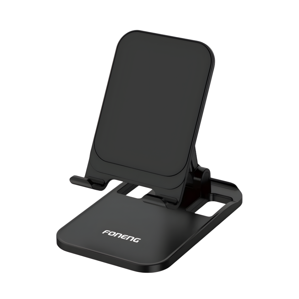 Descubre la comodidad del Soporte Celular/Tablet CP108 Black de Foneng. Con su construcción metálica, este soporte para mesa proporciona un soporte firme y seguro para tu dispositivo. Perfecto para seguir tus series favoritas, realizar videoconferencias o