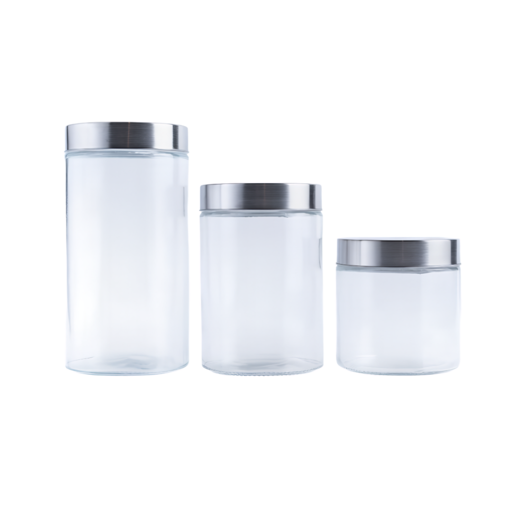 Organiza tu cocina con este set de 3 frascos de vidrio de 1.75L. Tapa de acero hermética que mantiene tus alimentos frescos. ¡Perfectos para almacenar y decorar!