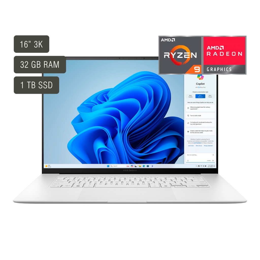 Potencia tu productividad con la Asus Zenbook de 16''. Su procesador Ryzen 9, 1TB de almacenamiento y pantalla OLED te ofrecen un rendimiento excepcional. ¡Consíguela en blanco!