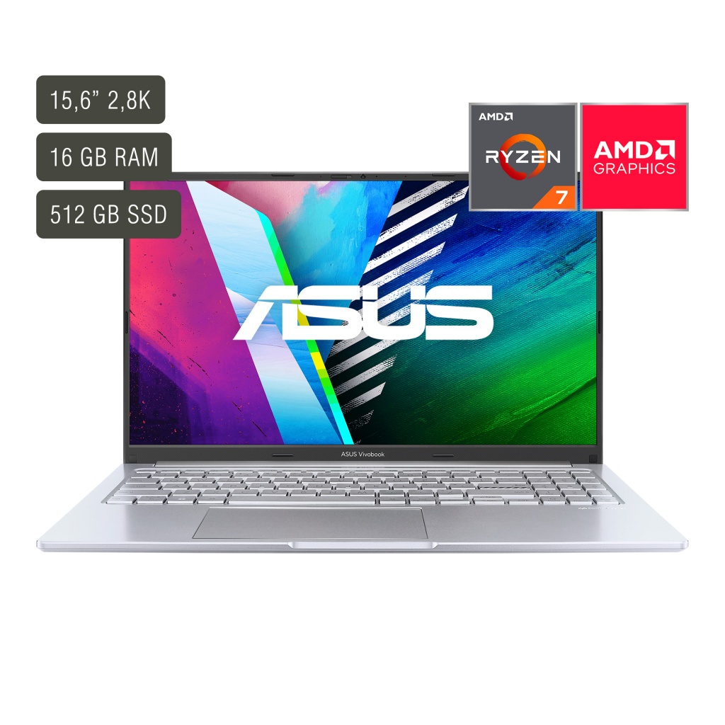 Eleva tu productividad con la Notebook Asus Vivobook. Pantalla de 15,6'' OLED, Ryzen 7, 16GB de RAM y 512GB de almacenamiento. ¡Consíguela en sofisticado plateado y sorpréndete!