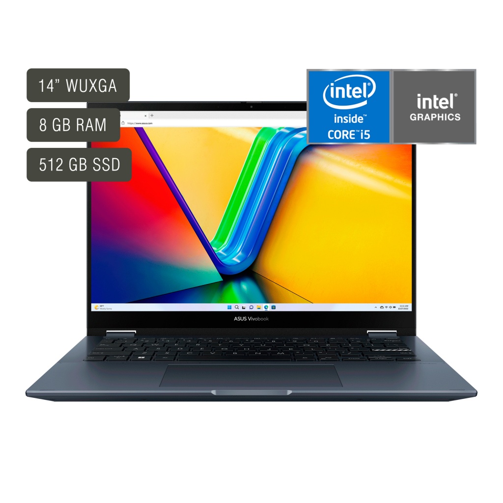 Eleva tu productividad con la Notebook Asus Vivobook. Pantalla táctil de 14'', Core i5, 8GB de RAM y 512GB de almacenamiento. ¡Consíguela en vibrante azul y sorpréndete!