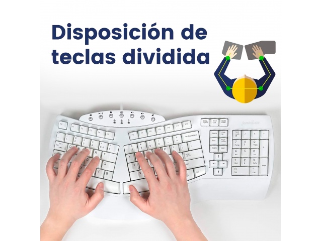 El Teclado Ergonómico USB Perixx 512 Multimedia es ideal para quienes buscan confort y funcionalidad. Su diseño en blanco no solo es elegante, sino que también promueve una postura saludable. Con teclas multimedia, tendrás acceso rápido a tus herramientas