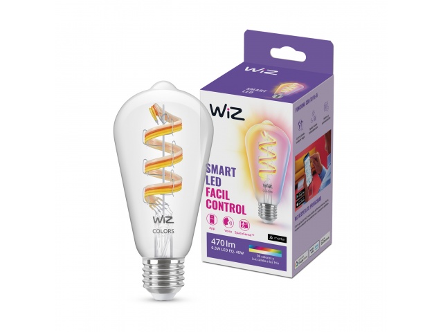 Descubre la versatilidad de la Lámpara LED Inteligente Philips Wiz. Con 6,3W y diseño ST64 E27, ofrece luz blanca y color, perfecta para cualquier ambiente. Conéctala a tu red Wi-Fi y controla la iluminación desde tu smartphone. ¡Crea el ambiente ideal en