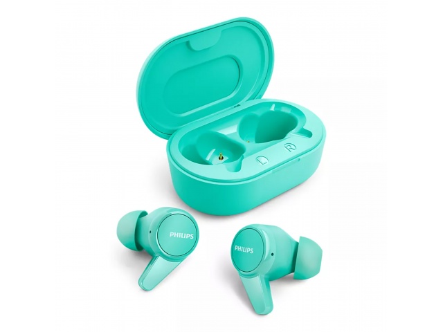 Potencia tu música con los auriculares inalámbricos Philips TAT1207. Su diseño azul y resistencia IPX4 los hacen perfectos para cualquier ocasión. ¡Atrévete a disfrutar de la música sin límites!