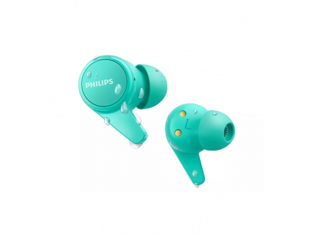 Potencia tu música con los auriculares inalámbricos Philips TAT1207. Su diseño azul y resistencia IPX4 los hacen perfectos para cualquier ocasión. ¡Atrévete a disfrutar de la música sin límites!