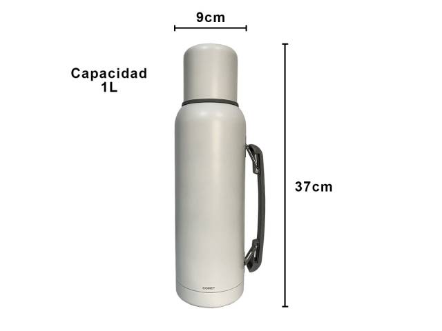 Combo  termo de acero inoxidable de 1 litro que mantiene la temperatura de tus bebidas por 12 horas y un mate de acero inoxidable de 260 ml. El termo tiene un diseño ergonómico con asa para un agarre cómodo y un tapón cebador para cebar mate fácilmente.