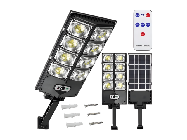 Foco de luz LED solar de 150W, ideal para exteriores. Con 240 LEDs, emite una luz brillante y eficiente. Incluye control remoto y sensor de movimiento. Funciona con batería de 4500 mAh, garantizando iluminación prolongada. Tres modos de operación: activac