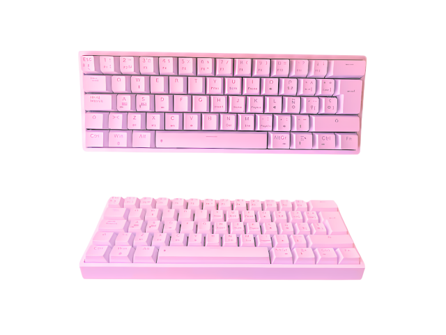 Teclado mecánico gaming Eagle Warrior KGY182 en color rosado. Cuenta con 62 teclas mecánicas, retroiluminación RGB personalizable y interruptores mecánicos azules. Diseño compacto ideal para setups minimalistas. Compatible con Windows y Mac, incluye cable