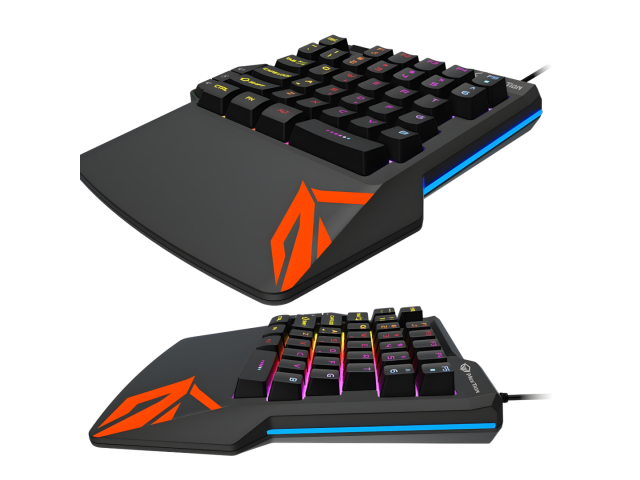 El teclado gamer KB015 de MeeTion es un dispositivo compacto de una mano con retroiluminación arcoíris. Cuenta con teclas ergonómicas y silenciosas, ideal para largas sesiones de juego. Su diseño resistente y conexión USB lo hacen compatible con Windows y