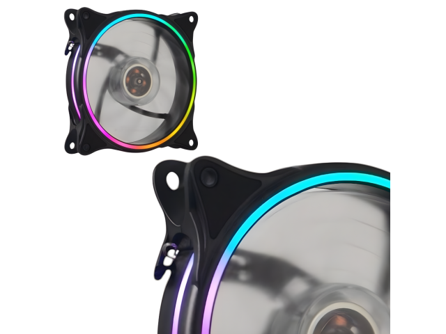 Ventilador RGB de la serie Shot Gaming Pro, de 12 cm, con iluminación en aro doble cara. Diseñado para ofrecer refrigeración eficiente y funcionamiento silencioso. Conector Molex de 4 pines, ideal para configuraciones en cascada. Perfecto para mejorar la 