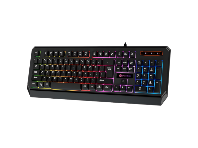 Teclado gamer retroiluminado Meetion K9320, diseñado para ofrecer comodidad y rendimiento. Con retroiluminación en colores arco iris, teclas silenciosas y resistente a derrames. Ideal para gamers y profesionales. Compatible con Windows y Mac, cuenta con 1