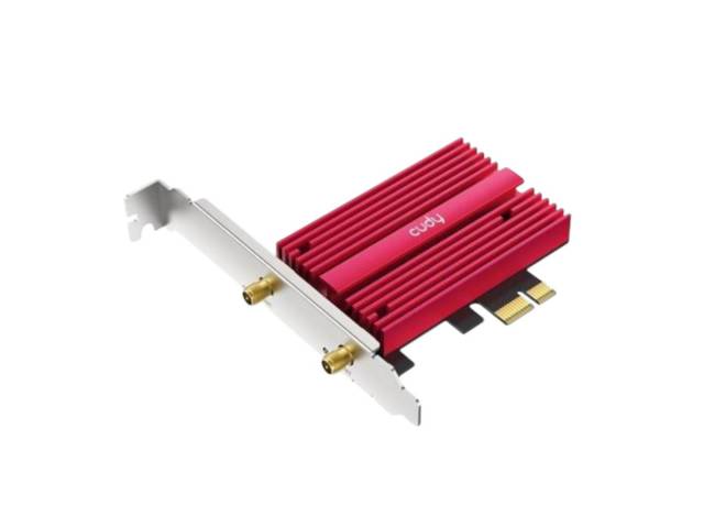 Potencia tu conexión con el Adaptador Cudy PCI-E WiFi 6E y Bluetooth 5.3 en color bordo. Experimenta velocidad ultrarrápida y una conectividad sin interrupciones. ¡Actualiza tu PC hoy! 