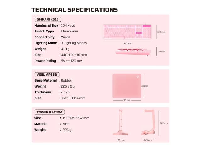 El Combo Gamer 5 en 1 P51 Pink Sakura de Fantech es la combinación perfecta de diversión y estilo. Diseñado para gamers que buscan destacar, incluye todo lo esencial para jugar cómodamente. 