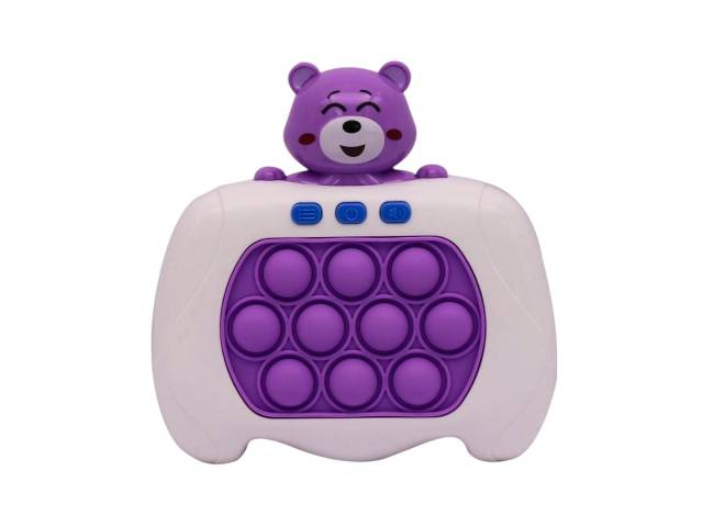 Sumérgete en la magia sensorial de la Consola POP IT Oso Violeta. ¡Disfruta de luces parpadeantes, efectos de sonido y horas de relajante entretenimiento! Ideal para niños y adultos, esta adorable consola es el regalo perfecto para aliviar el estrés y dis