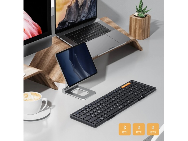 El Teclado Plegable Bluetooth ProtoArc XK01 en negro combina portabilidad y funcionalidad. Su diseño plegable lo hace ideal para viajes, manteniendo la comodidad de escritura. ¡Haz que cada tarea sea fácil y rápida!  