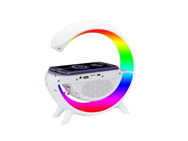 La Lámpara Veladora G Parlante Bluetooth LED ARGB es la fusión perfecta de tecnología y diseño. Con cargador Qi de 10W, USB y MicroSD, brinda luz colorida y música a tu alcance. Ideal para cualquier espacio, crea una atmósfera única y acogedora. ¡No te qu