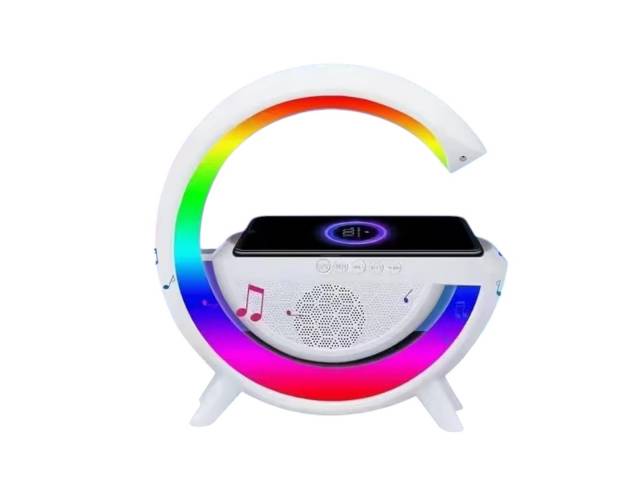 La Lámpara Veladora G Parlante Bluetooth LED ARGB es la fusión perfecta de tecnología y diseño. Con cargador Qi de 10W, USB y MicroSD, brinda luz colorida y música a tu alcance. Ideal para cualquier espacio, crea una atmósfera única y acogedora. ¡No te qu