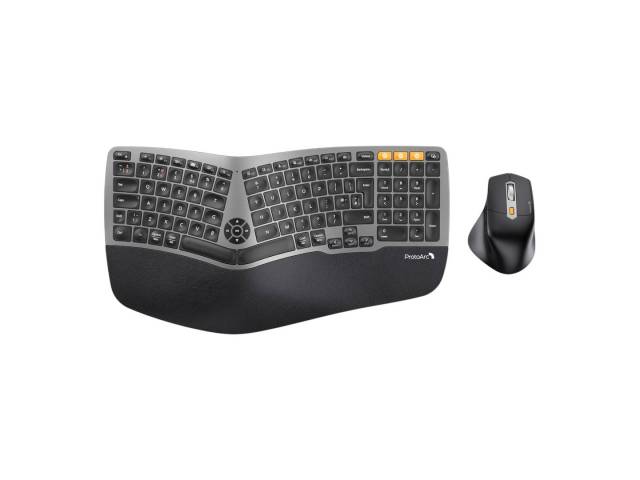 Optimiza tu espacio de trabajo con el Combo Mouse y Teclado Español Ergonómico Inalámbrico ProtoArc EKM01 Plus. Su elegante diseño negro y ergonomía avanzada ofrecen una experiencia de usuario excepcional. Conéctate sin cables y disfruta de la escritura c