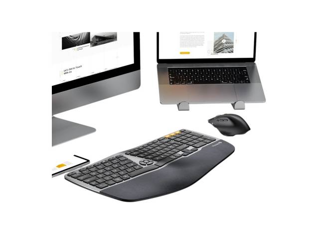 Optimiza tu espacio de trabajo con el Combo Mouse y Teclado Español Ergonómico Inalámbrico ProtoArc EKM01 Plus. Su elegante diseño negro y ergonomía avanzada ofrecen una experiencia de usuario excepcional. Conéctate sin cables y disfruta de la escritura c