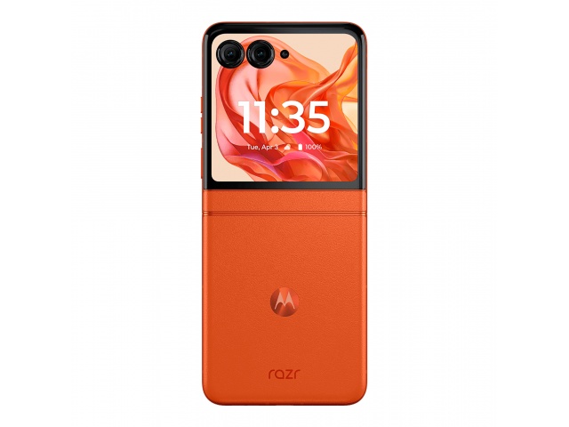 El Motorola Razr 50 en naranja combina innovación y diseño. Con pantallas de 6,9'' y 3,6'', 12 GB de RAM y 512 GB de almacenamiento, disfruta de conectividad 5G  