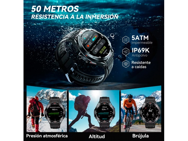 Descubre el Smartwatch Cubot GT1: robusto y versátil. Con resistencia 5ATM, IP69K y GPS, es ideal para aventuras al aire libre. ¡Consíguelo en negro y mantente conectado!