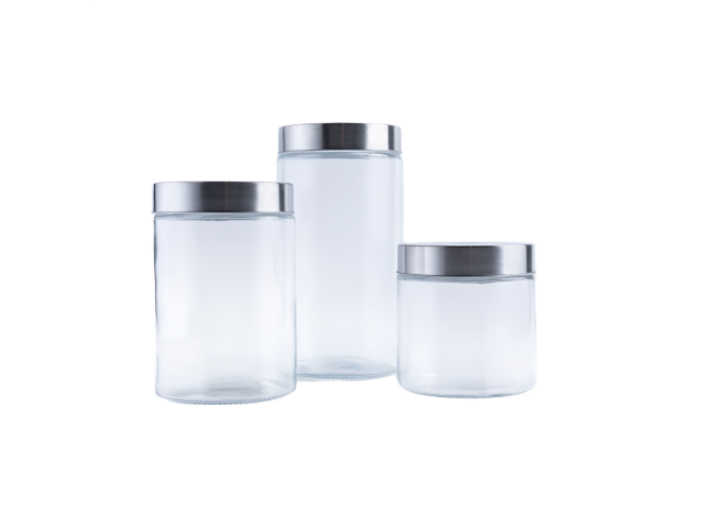 Organiza tu cocina con este set de 3 frascos de vidrio de 1.75L. Tapa de acero hermética que mantiene tus alimentos frescos. ¡Perfectos para almacenar y decorar!