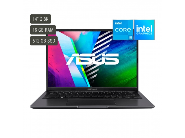 Eleva tu experiencia visual con la Notebook Asus Vivobook. Pantalla de 14'' OLED, Core i5, 16GB de RAM y 512GB de almacenamiento. ¡Consíguela en sofisticado negro y sorpréndete!