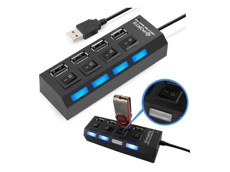 Hub Usb 2.0 De 4 Puertos Zapatilla Con Cable Y Switch I Css