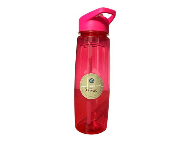 Hidrátate con estilo con la Botella Comet 600 ml. Esta botella reutilizable es libre de BPA, tiene pico y tapa para un fácil uso con sorbete, y un diseño rosado ideal para niños y adultos.