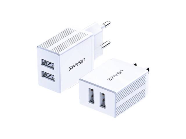 Carga dos dispositivos a la vez con el Cargador DUAL USB 2.1A, Dos puertos USB con salida de 2.1A cada uno para una carga rápida y eficiente. 
