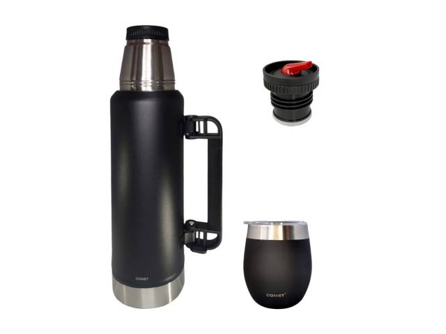 Viaja con el Combo kit Termo 1.2 Lt Y Mate con tapa COMET en Caribesurstore. Disfruta de mate por horas, ideal para llevar a todos lados!. Que no se vuele la yerba ni se caiga en la mochila!