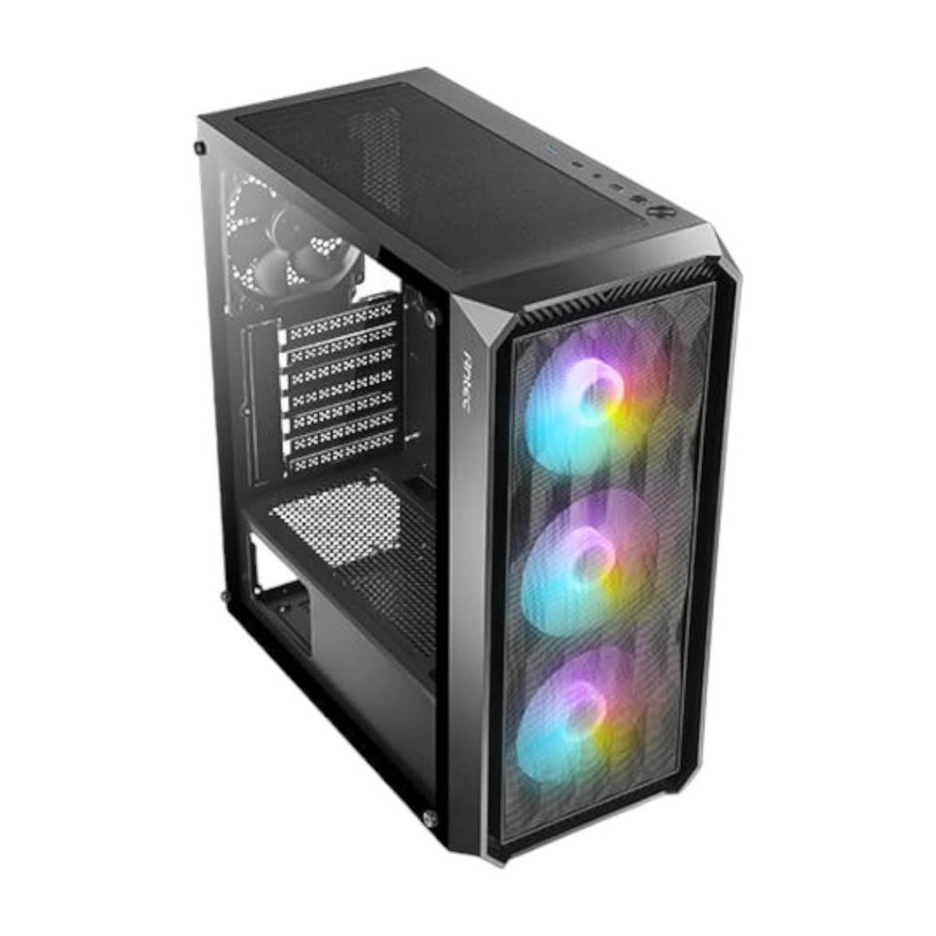 El gabinete para juegos de media torre NX292 combina sin esfuerzo,  conectividad USB 3.0, amplios compartimentos para unidades de almacenamiento, espacio para expansión e incluye 3 ventiladores RGB de modo fijo de 120 mm en el frente y 1 ventilador de 120