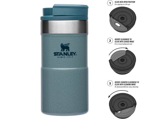 Disfruta de bebidas calientes o frías con la Jarra Térmica Stanley The Neverleak 8.5 oz 250 ml. Calidad Stanley que nunca falla.