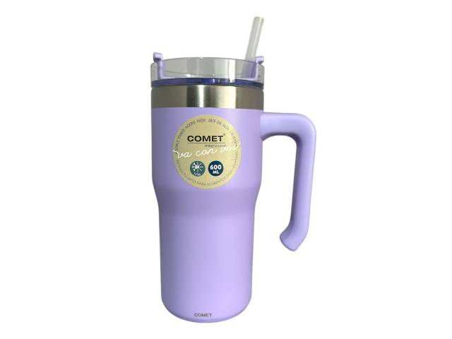 Disfruta de tus bebidas favoritas a la temperatura perfecta con el Vaso Térmico Comet de 600ml en color coral. Su doble pared de acero inoxidable mantiene tus bebidas frías y calientes por 12hs 