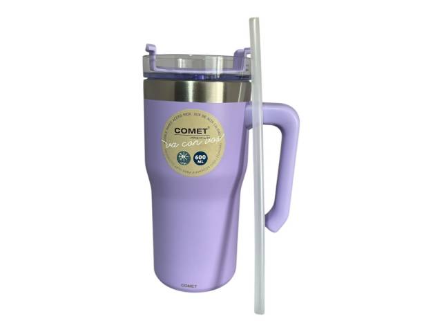 Disfruta de tus bebidas favoritas a la temperatura perfecta con el Vaso Térmico Comet de 600ml en color coral. Su doble pared de acero inoxidable mantiene tus bebidas frías y calientes por 12hs 