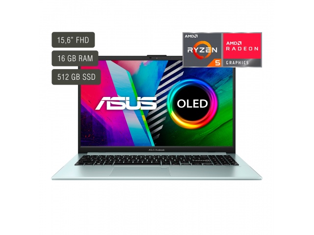 El Asus Vivobook 15,6'' Oled Ryzen 5 te ofrece un procesador potente, 16GB de RAM, 512GB de almacenamiento SSD y una increíble pantalla OLED para disfrutar de tus tareas y entretenimiento al máximo.