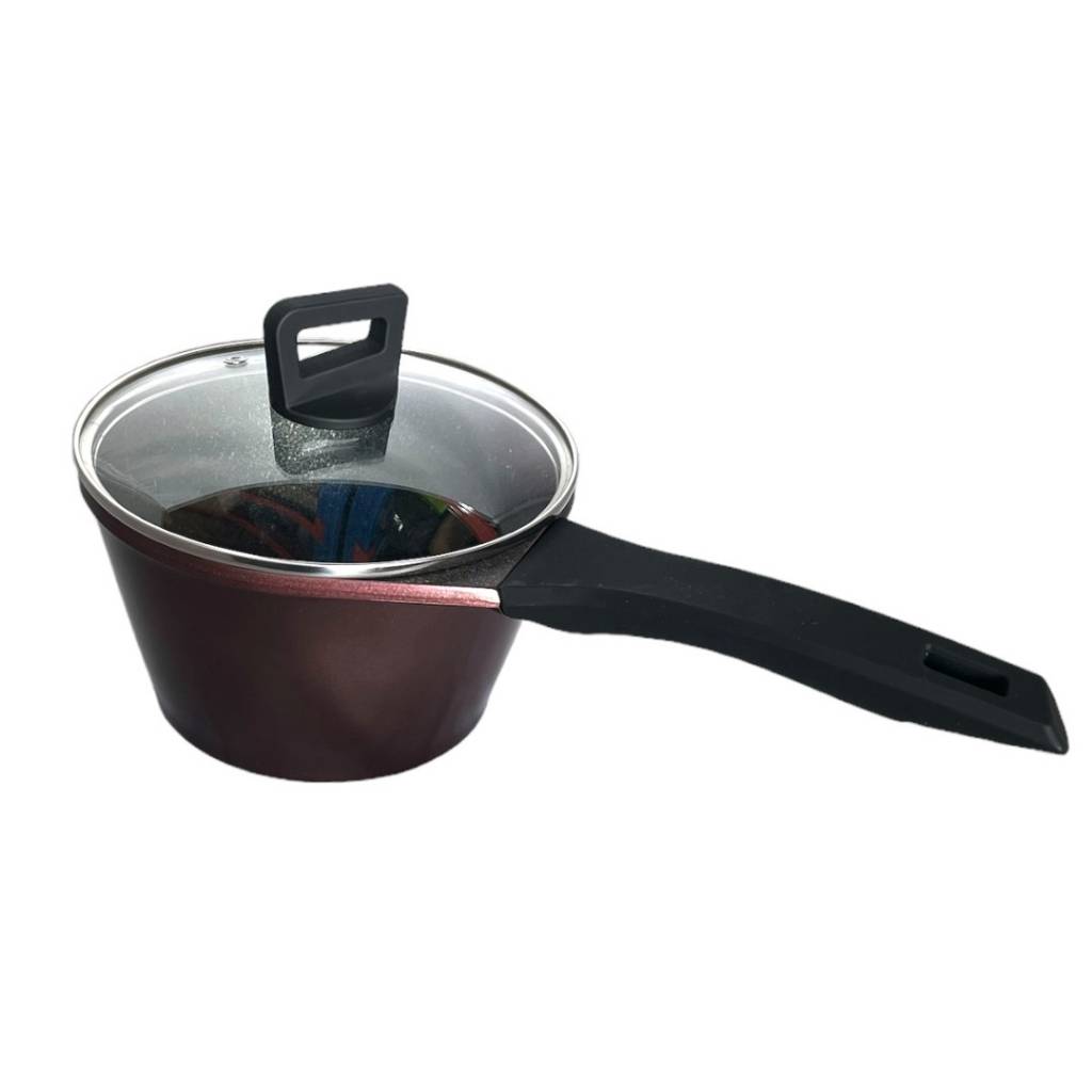 Cocina con facilidad y estilo con la Olla con Mango Antiadherente COMET 18cm - Bordo. Su superficie antiadherente facilita la limpieza y evita que los alimentos se peguen. Además, su mango antiadherente te ofrece un agarre cómodo y seguro.