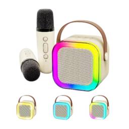 Parlante Bluetooth Karaoke Con 2  Micrfonos K12  Luces Led RGB- beige